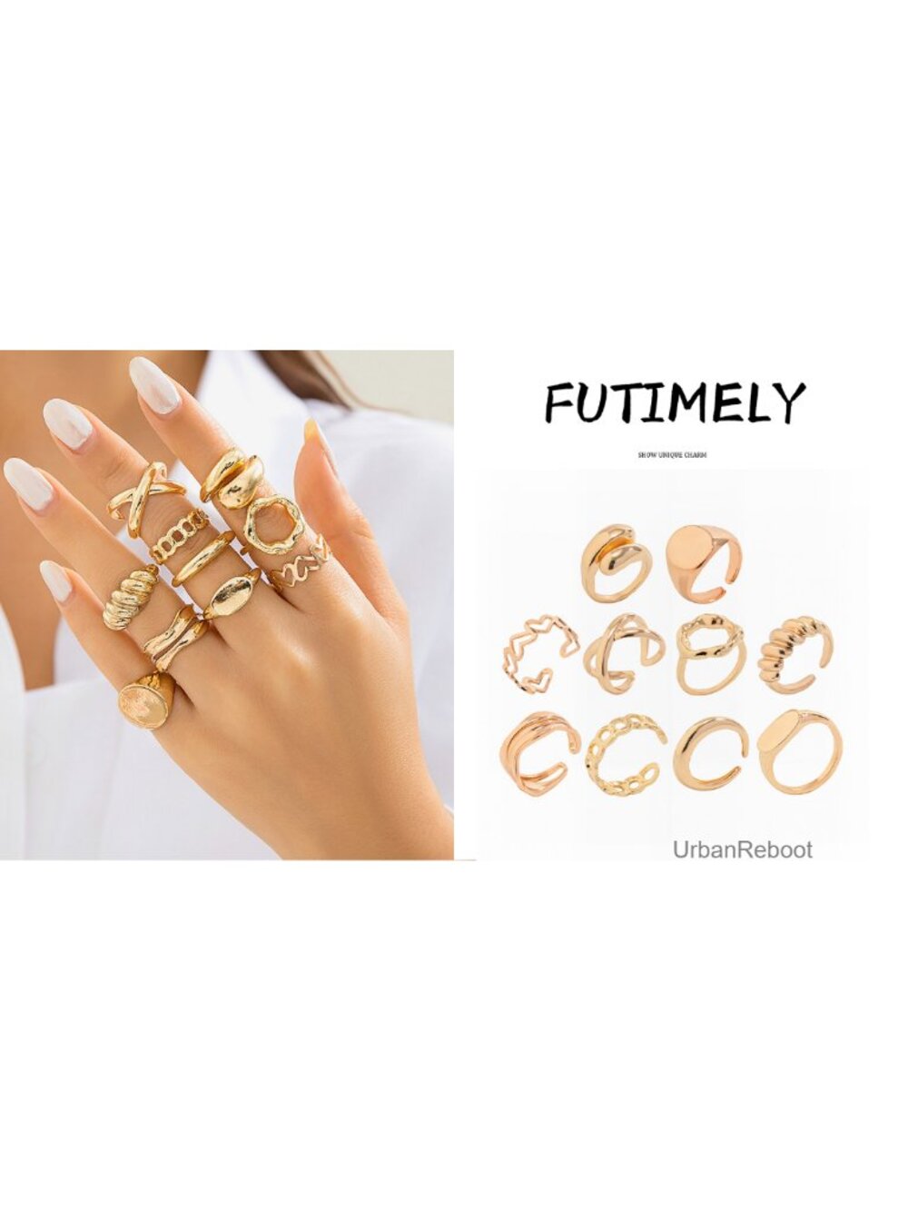 Stackable Knuckle Rings Set for Women, Open Adjustable Midi Rings, Gold Plated - Picture 6 of 6